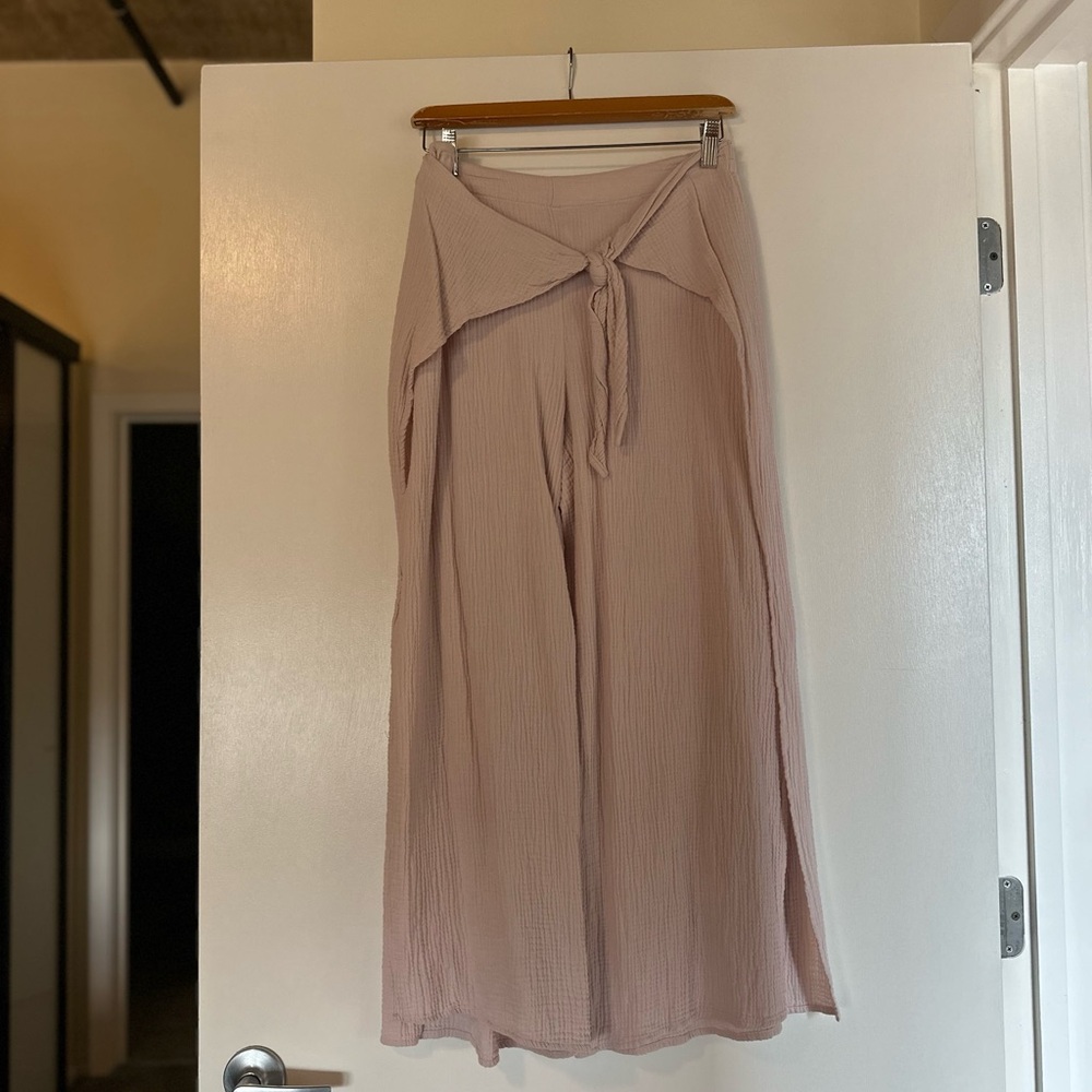 Pale Pink Open-Leg Cover-Up Pants